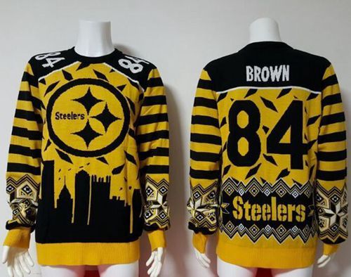 Nike Steelers #84 Antonio Brown Yellow/Black Men's Ugly Sweater - Click Image to Close